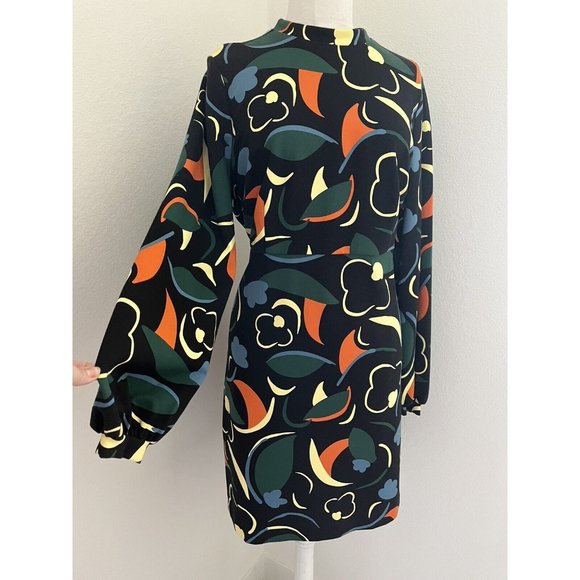 BODEN 14R Mod Sheath Dress Abstract Long Sleeves Retro Knee Length Workwear New - Picture 1 of 16